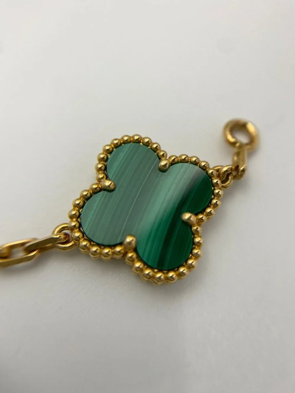 Authentic VCA Vintage Alhambra 5 Motif Malachite Gold Bracelet
